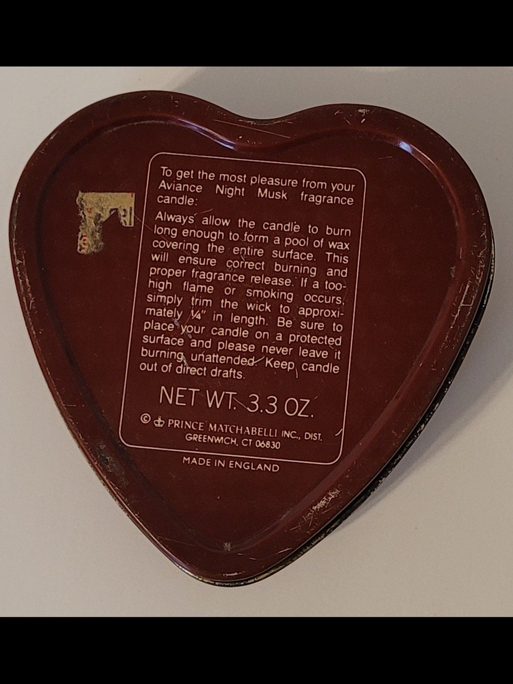 Vintage Prince Matchabelli Aviance Night Musk Heart Candle Tin